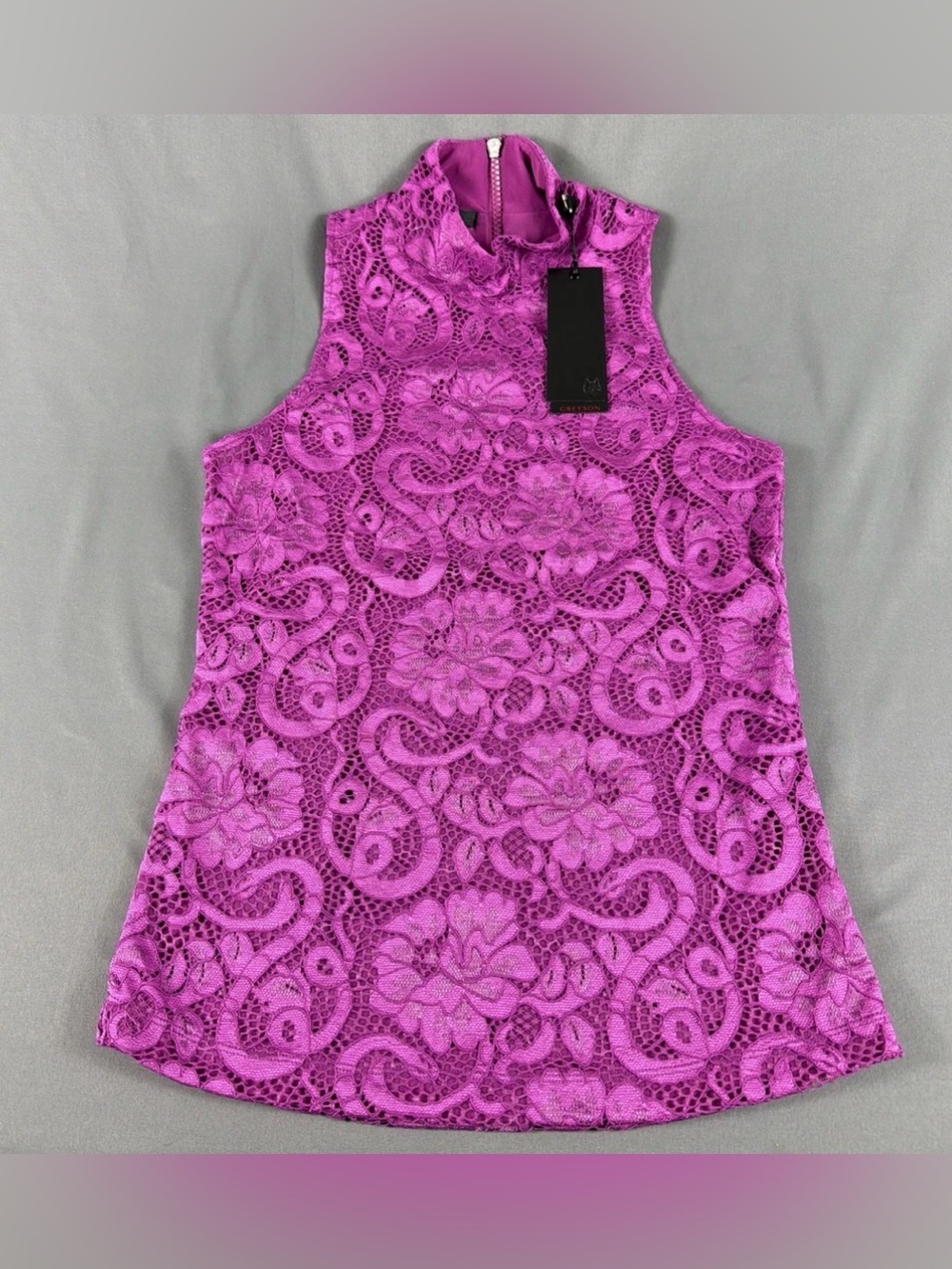 Greyson Womens Golf Shirt Lennox Lace Mock XS Bougainvillea Nylon Spandex $120